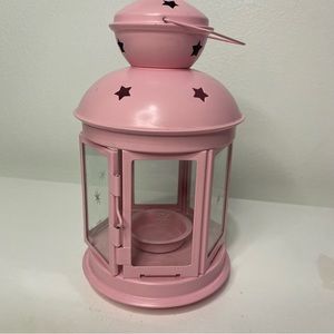IKEA ROTERA Tealight Candle Metal Glass Lantern 20529 Pink Cutout Stars 8"